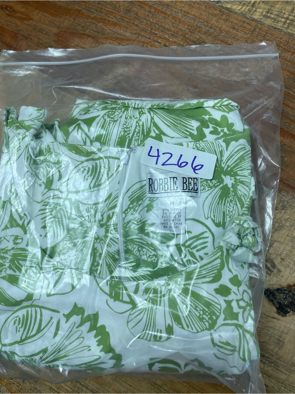 Robbie Bee Green & White Floral print dress size 14 A-Line Flounce Summer - Picture 8 of 8